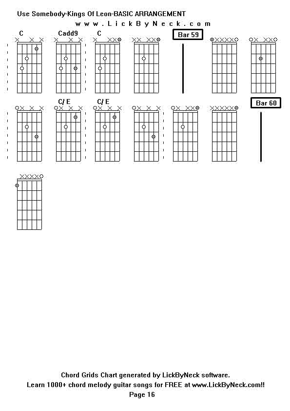 Chord Grids Chart of chord melody fingerstyle guitar song-Use Somebody-Kings Of Leon-BASIC ARRANGEMENT,generated by LickByNeck software.